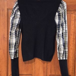 Veronica Beard Black Sweater with Plaid Accents